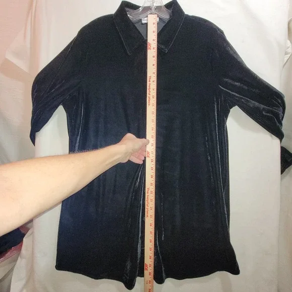 Rebecca Malone Black Velvet Button Front Large Tunic Shirt Womens L-Slv NEW - Picture 11 of 14